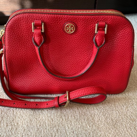 AuthenticTory Burch Robinson Small Red (Kir Royal) Pebbled Leather Satchel - EUC - Picture 2 of 8